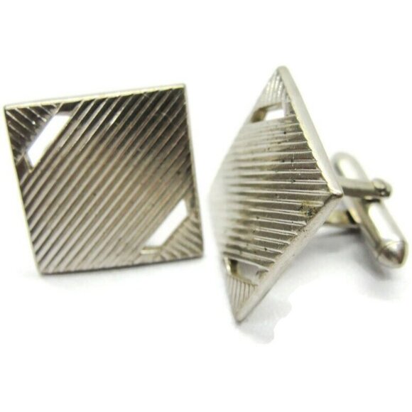 Swank Cufflinks Square Silver Tone Tux Shirt Dress Suit Vintage - Picture 2 of 7